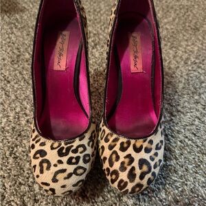 Betsey Johnson Brown and Black Leopard Print Heels